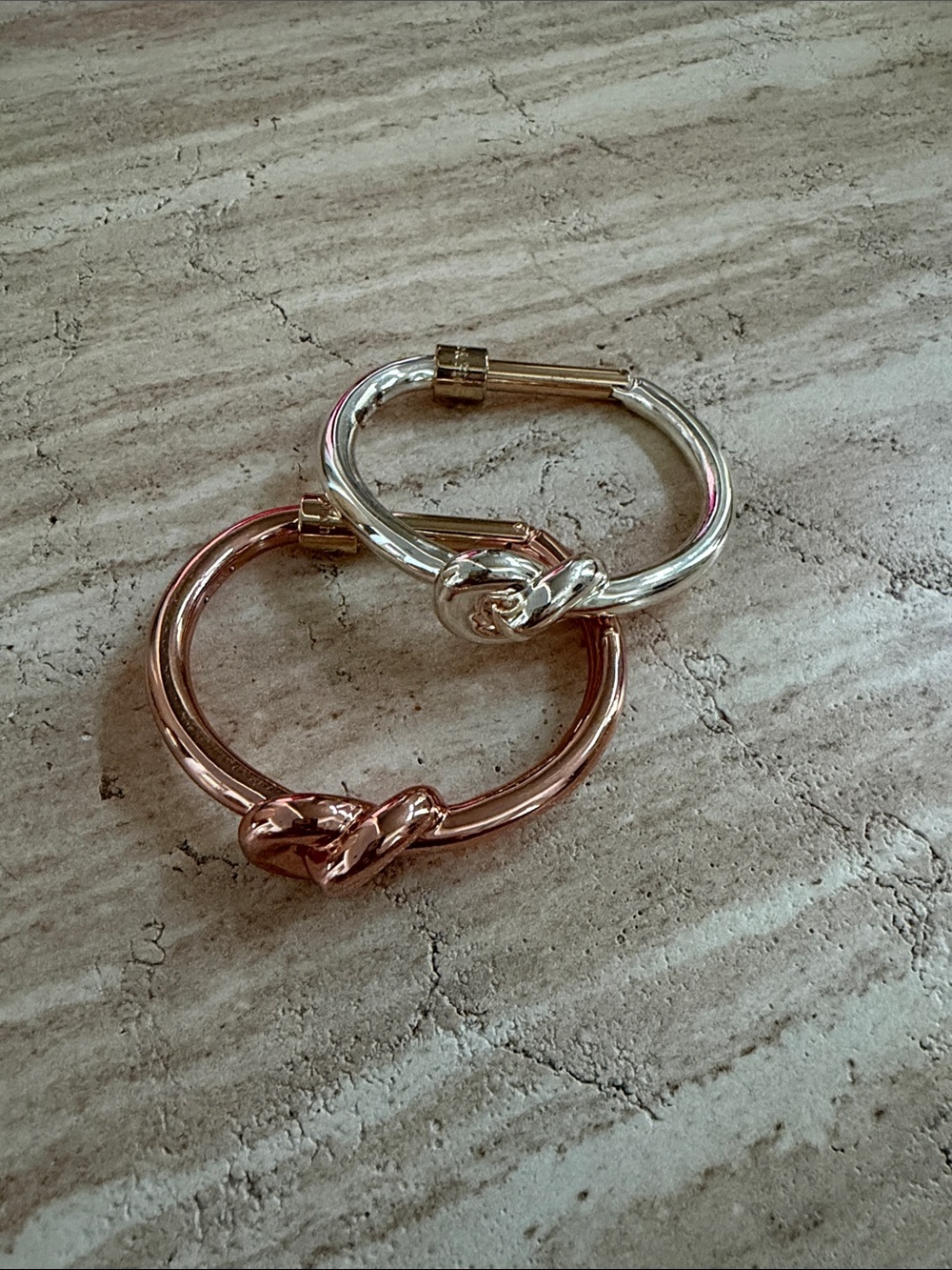 Abercrombie & Fitch Rose Gold and Silver Knot Bangle Pair
